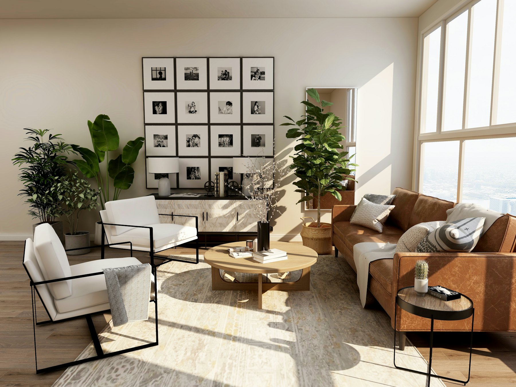 Bright bedroom with assembled furniture